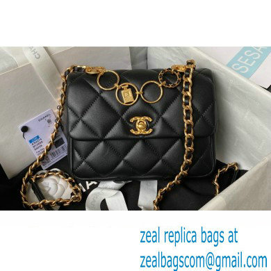 Chanel Lambskin & Gold-Tone Metal Badges Mini Flap Bag AS4274 Black 2023